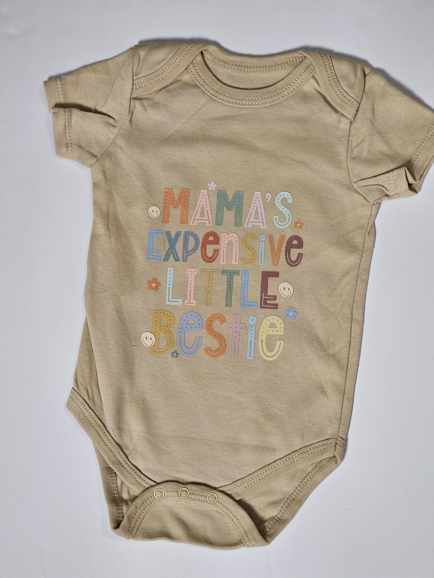 Mamas Expensive Little Bestie Baby Onesie | Cute Infant Bodysuit 69M | Baby Shower Gift for Mom | Funny Baby Outfit