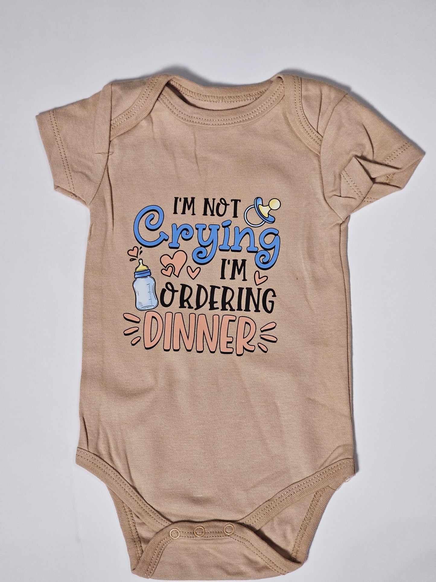 Funny Baby Onesie: I'm Ordering Dinner - Peach Cotton Bodysuit (6-9M)