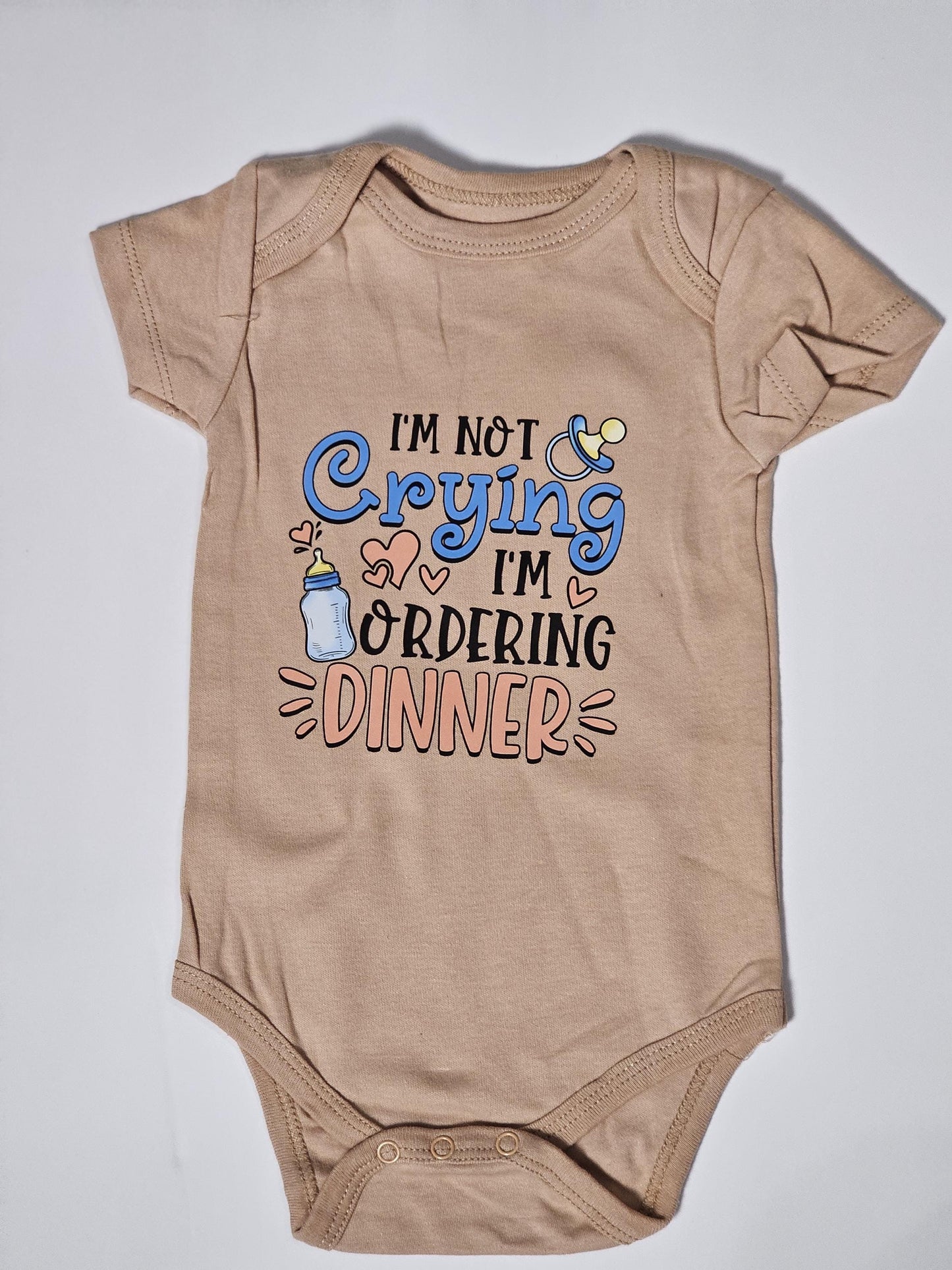 Funny Baby Onesie: I'm Ordering Dinner - Peach Cotton Bodysuit (6-9M)